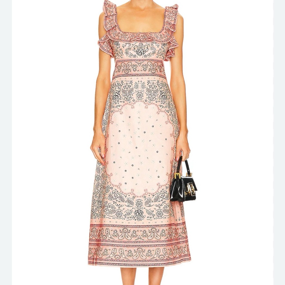 Zimmermann Matchmaker Frilled Midi in Pink Bandana